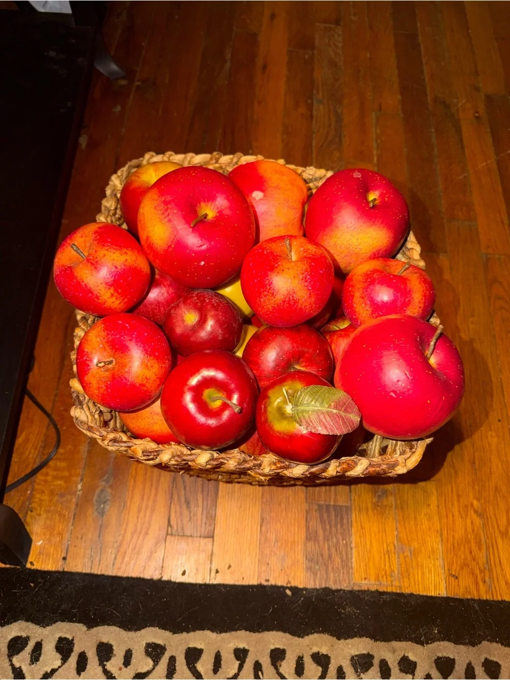 Rustic Woven Basket with Red Decorative Apples -